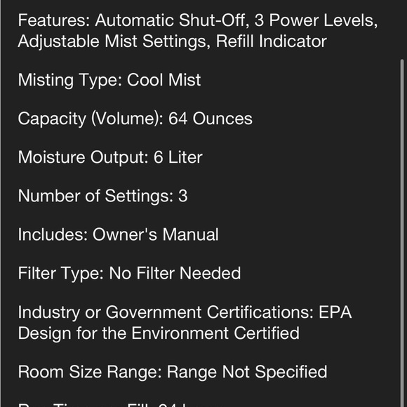 New! Holmes 0.5gal Virtually Silent Ultrasonic
Cool Mist Humidifier - Picture 6 of 7